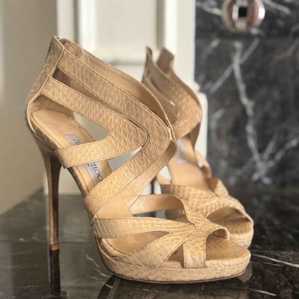 Jimmy Choo Snakeskin Heels in Nude/Neutral size 37